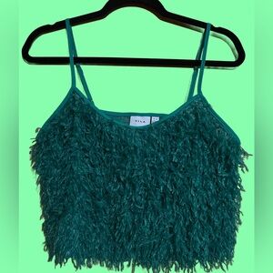 Cropped Spaghetti Strap Hyper Texture Faux Feather Crop Top